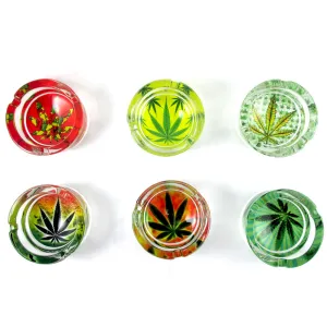 1 Marijuana Leaf Glass Ashtray Smoke Ganja Cannabis Pot 420 Design Cigarette