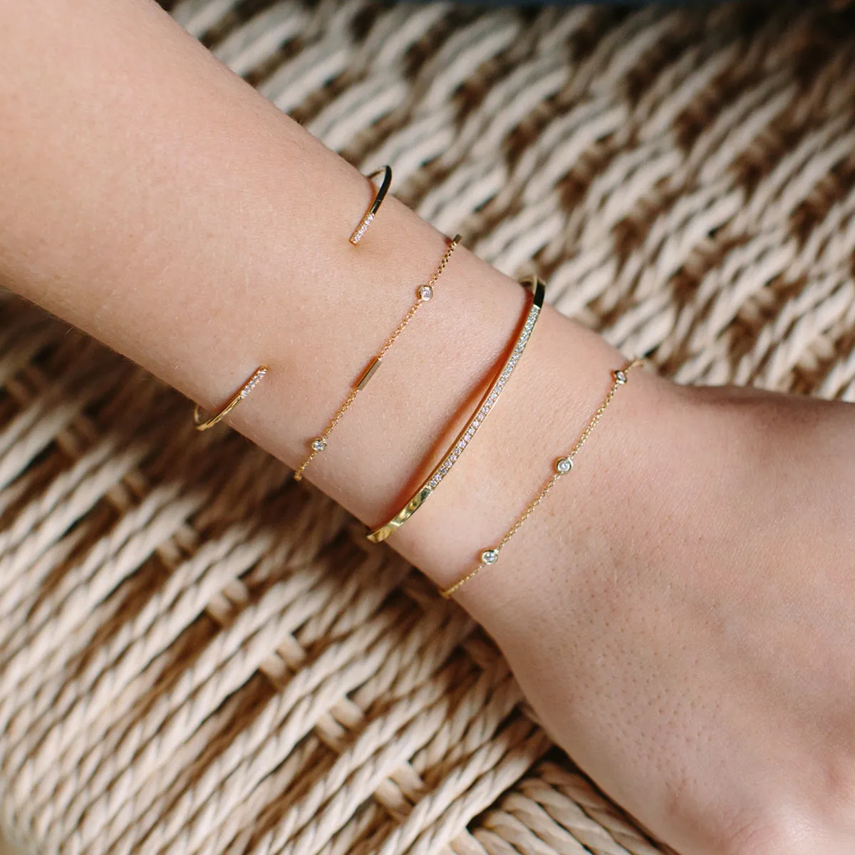 14k Pavé Diamond Bar Cuff