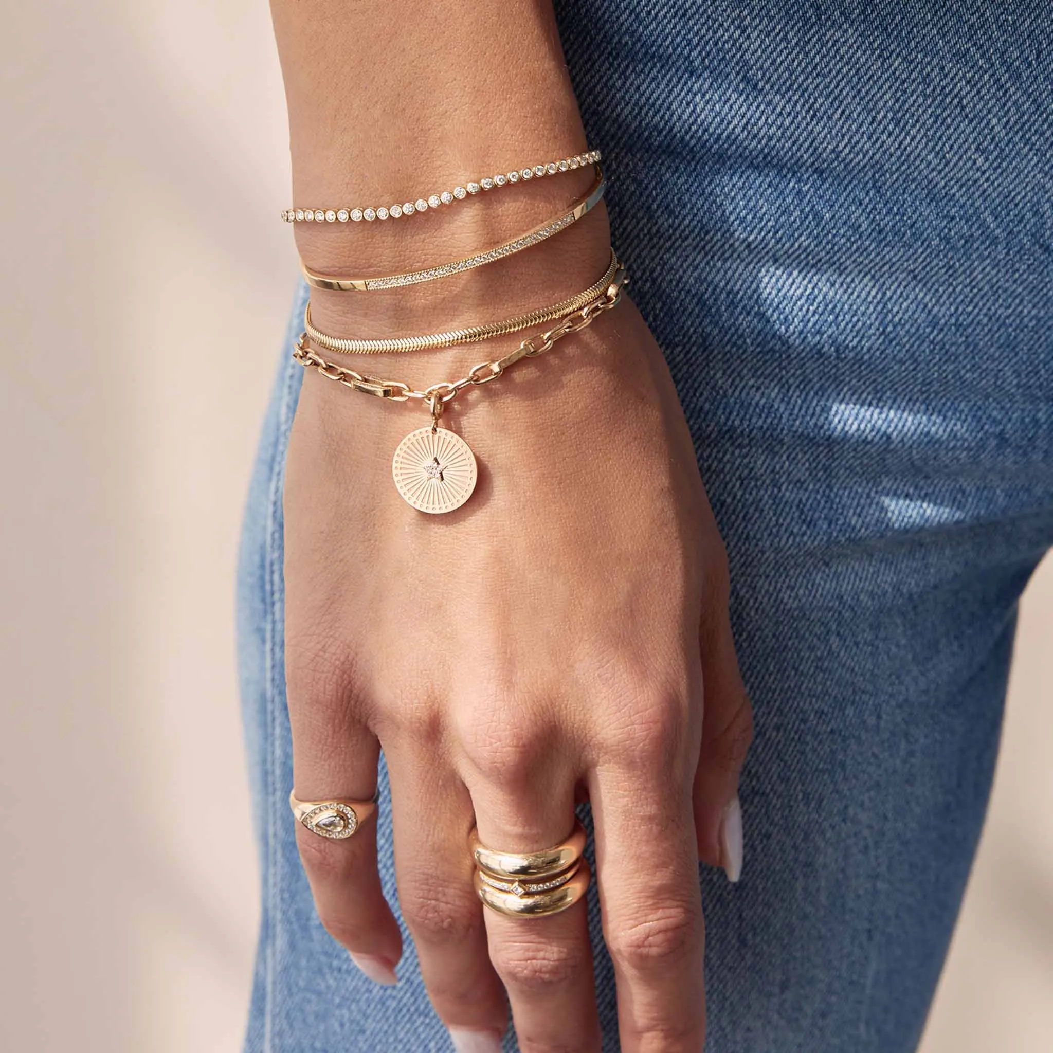 14k Pavé Diamond Bar Cuff