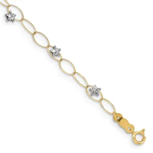 14k two-tone gold bracelet fancy puff stars design. 7.25-inch