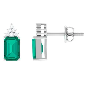1.50 CT Octagon Cut Emerald Stud Earrings with Diamond Accent