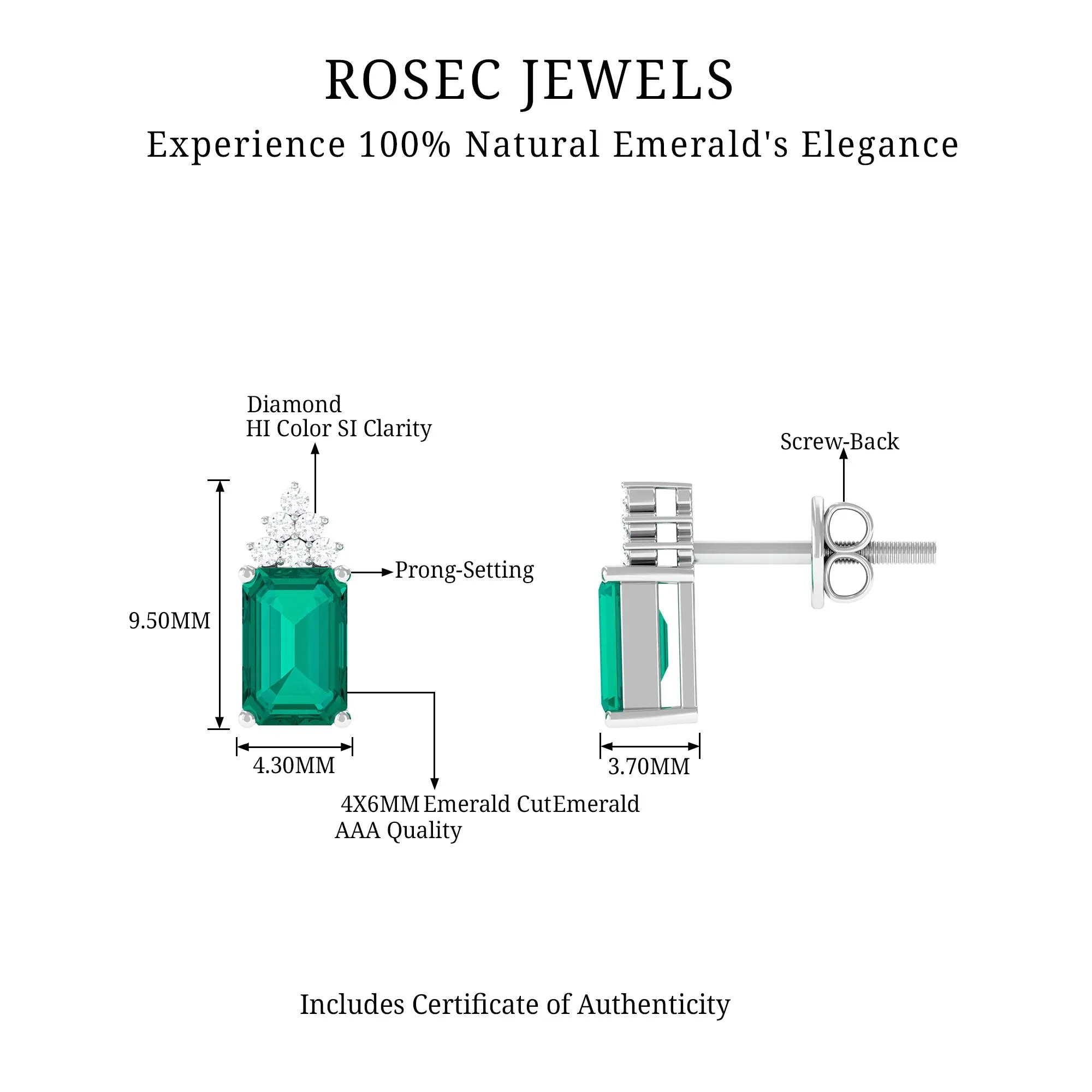 1.50 CT Octagon Cut Emerald Stud Earrings with Diamond Accent