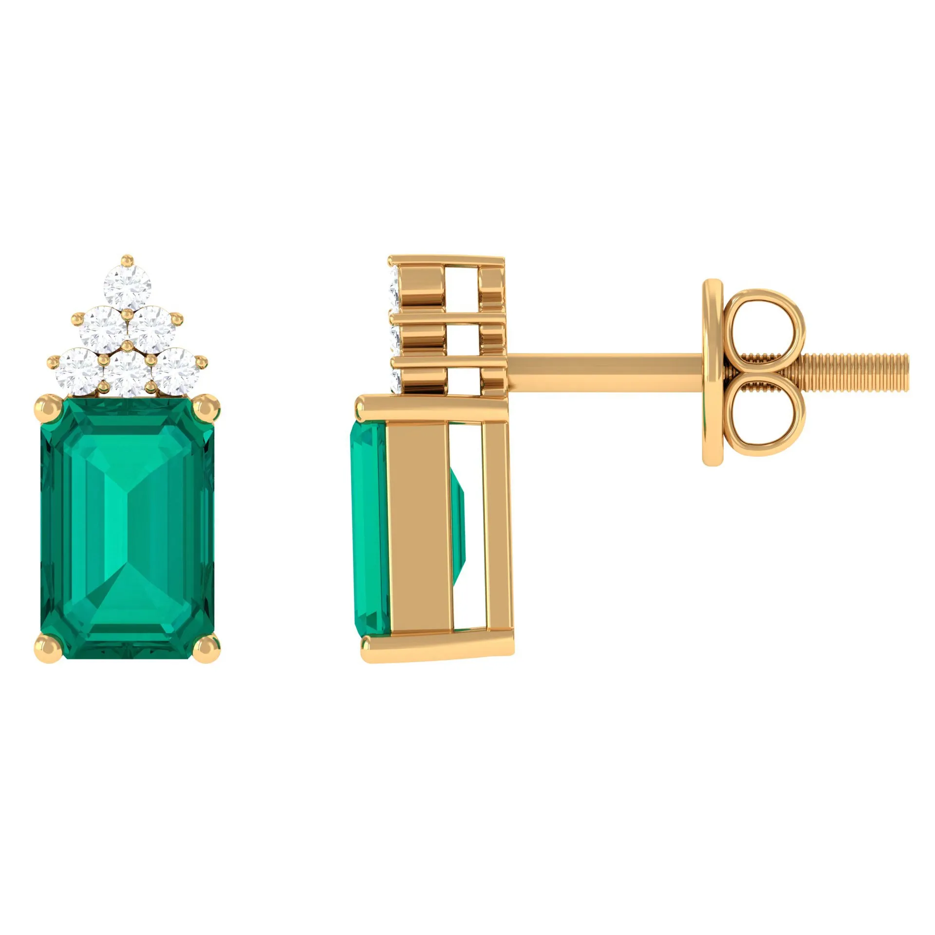 1.50 CT Octagon Cut Emerald Stud Earrings with Diamond Accent