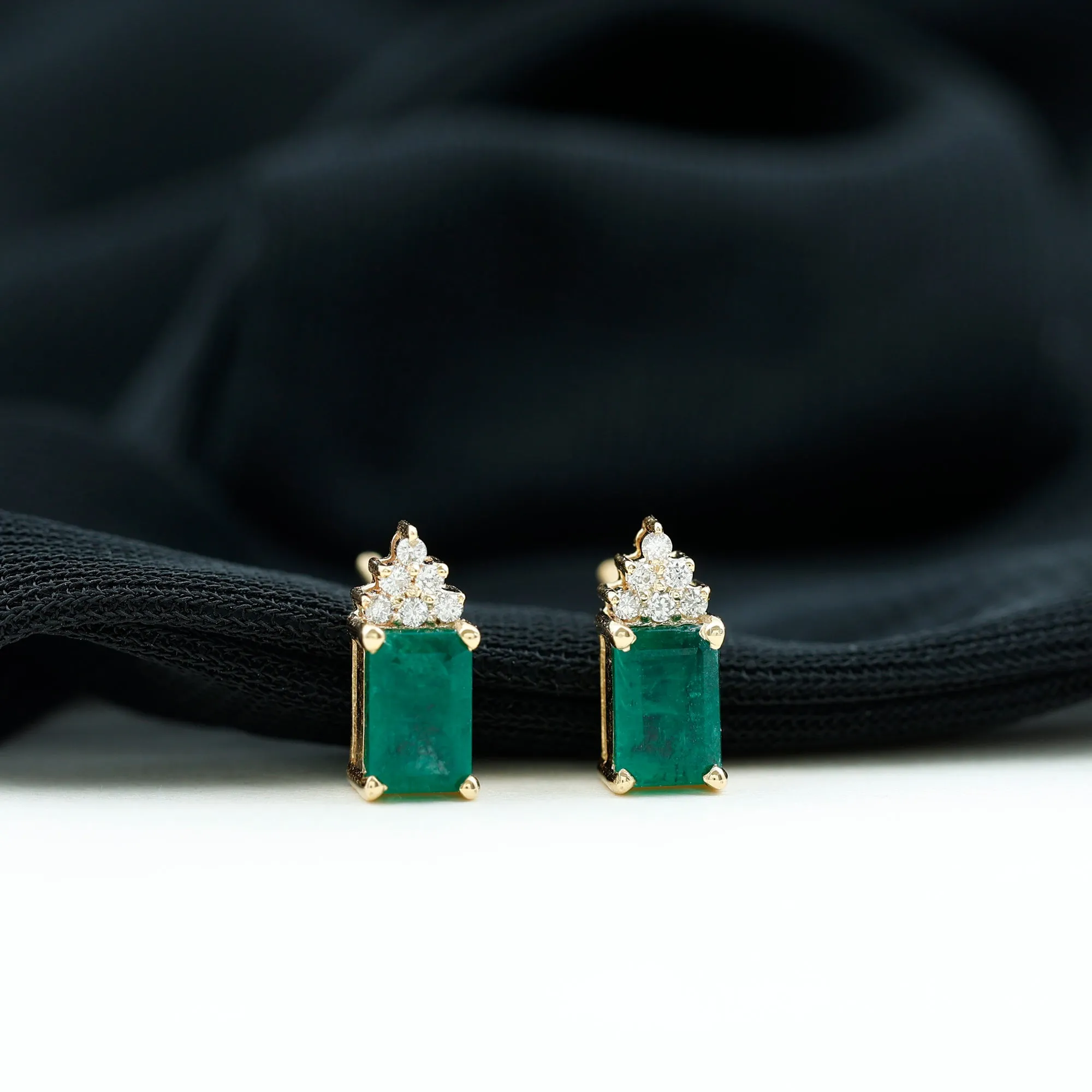 1.50 CT Octagon Cut Emerald Stud Earrings with Diamond Accent