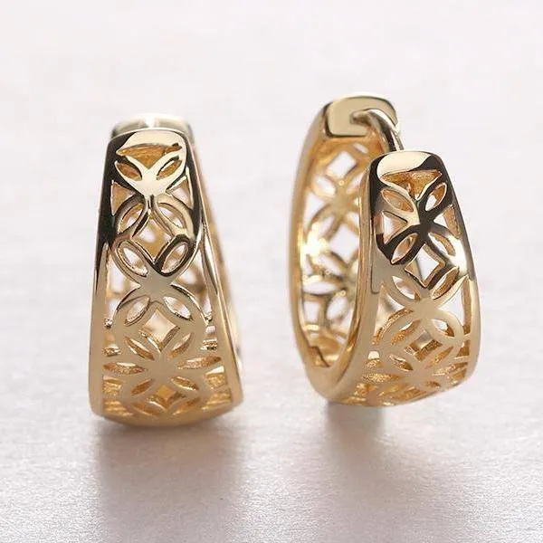 18K Gold Filled Filigree Flower Petite Huggie Earrings for Women
