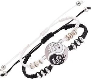 2Pcs Yin Yang Matching Dragon Bracelet for Women Men,Yin Yang Couple Bracelet for Boyfriend Girlfriend Best Witness Gift