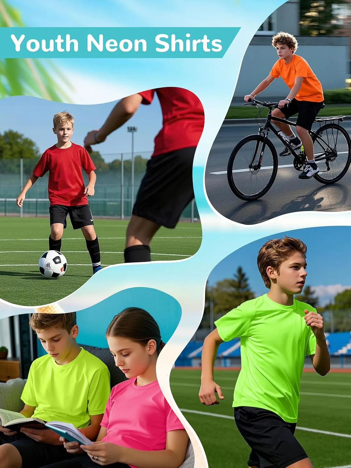 4 Pack Boys' Rash Guard Youth Neon Shirts UPF 50  Short Sleeve Swim Shirts Quick Dry Sun Protection Rashguard for Kids