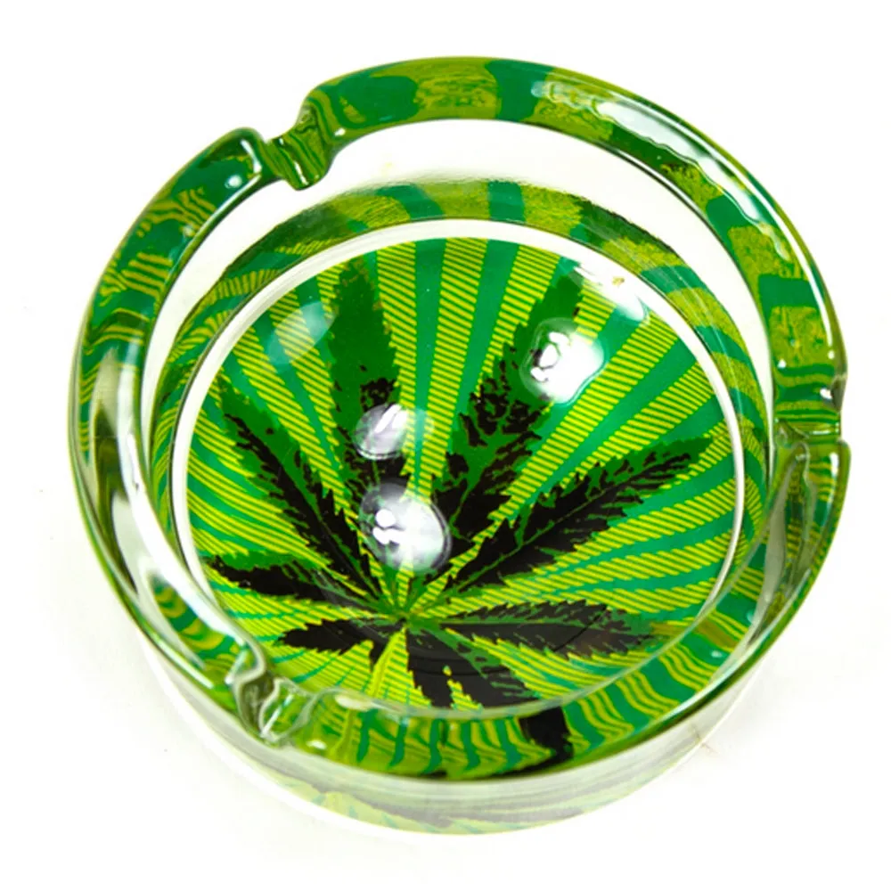 6 PC Marijuana Leaf Glass Ashtray Smoke Thc Cannabis Pot 420 Design Cigarette !