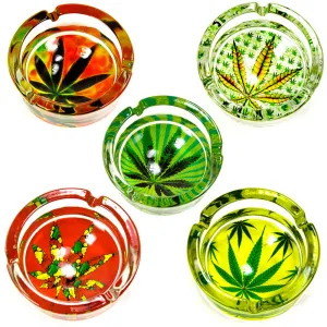 6 PC Marijuana Leaf Glass Ashtray Smoke Thc Cannabis Pot 420 Design Cigarette !