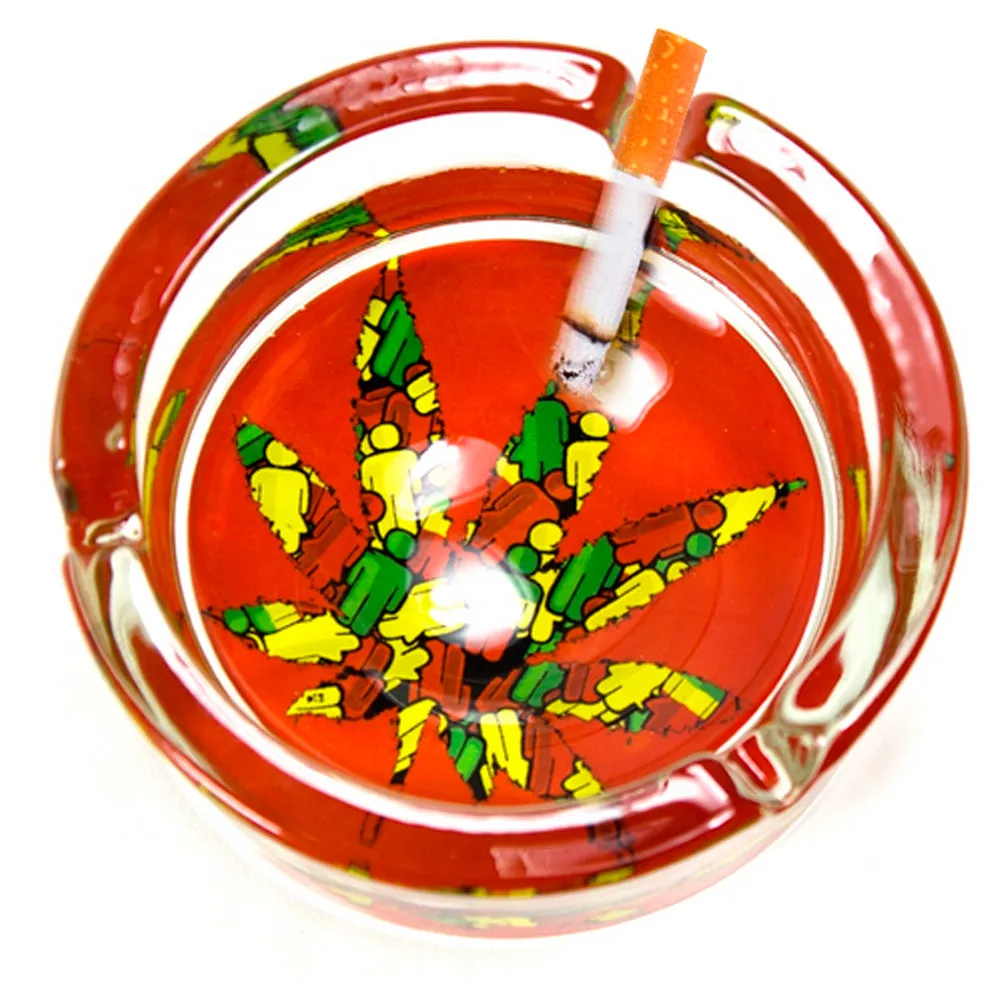 6 PC Marijuana Leaf Glass Ashtray Smoke Thc Cannabis Pot 420 Design Cigarette !
