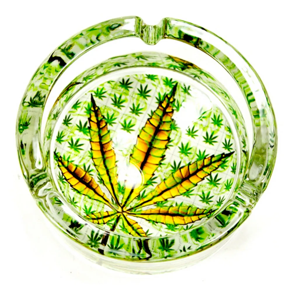 6 PC Marijuana Leaf Glass Ashtray Smoke Thc Cannabis Pot 420 Design Cigarette !