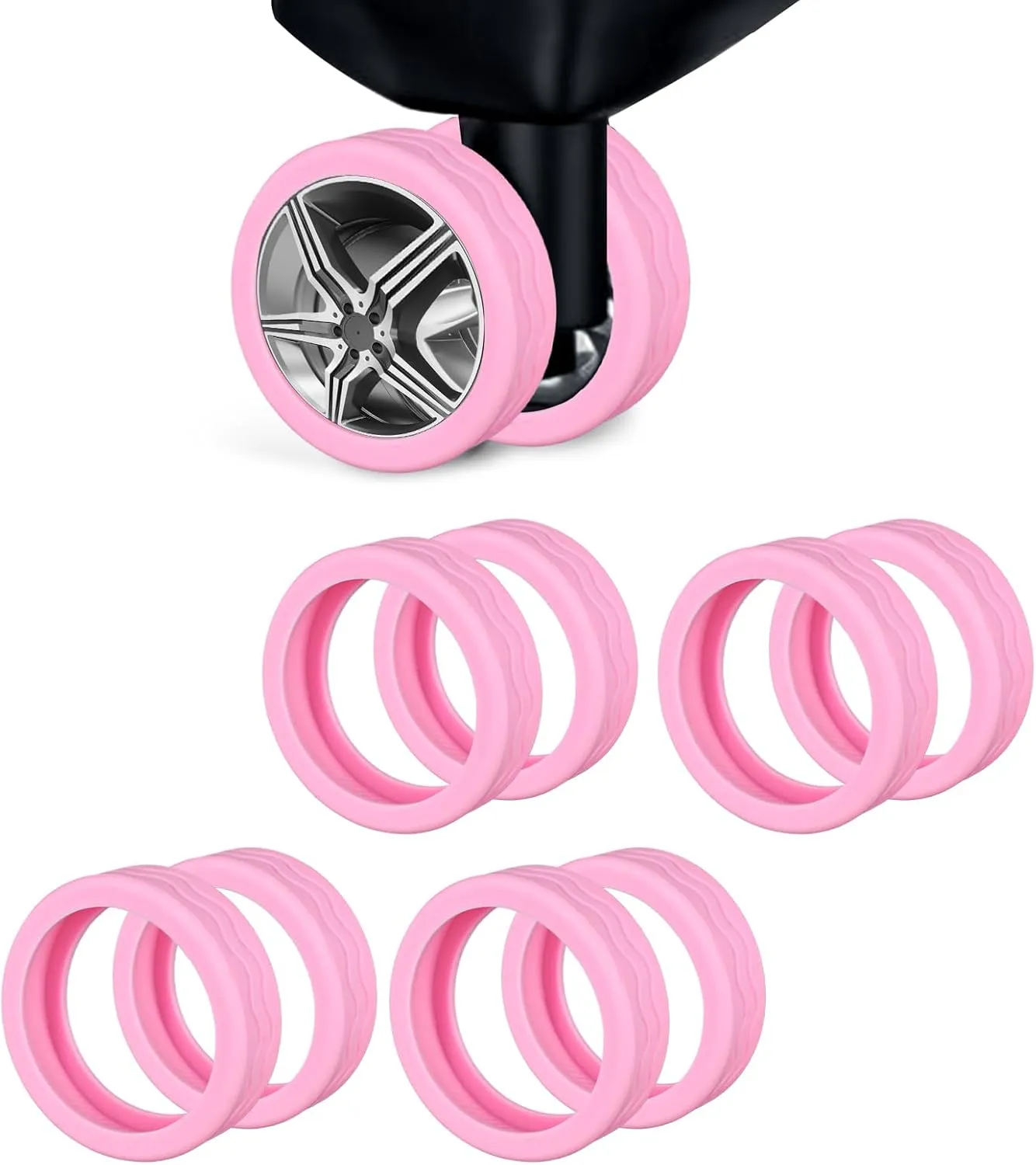 8pcs Luggage Wheel Covers, Pink Silicone Luggage Wheels Protector Guards with Wave Design Spinner Suitcase Caster Cover Replacement Luggage Accessories for Most 8 Caster Suitcase