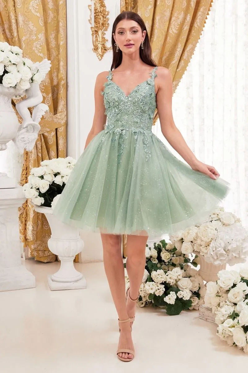 9245 A-LINE COCKTAIL DRESS WITH FLORAL DETAILS