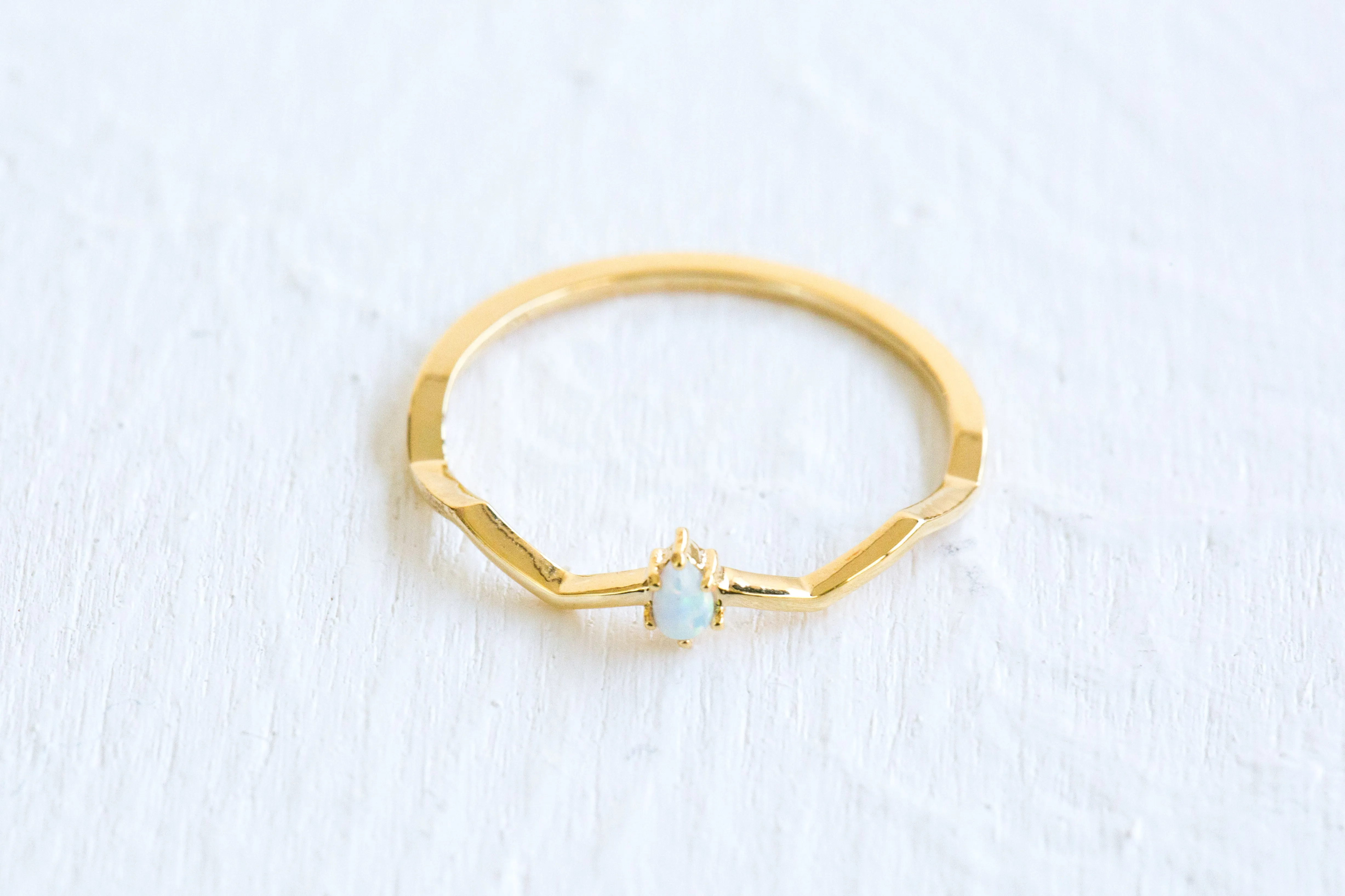 925 Sterling Silver Tiara Simulated White Opal Teardrop Ring