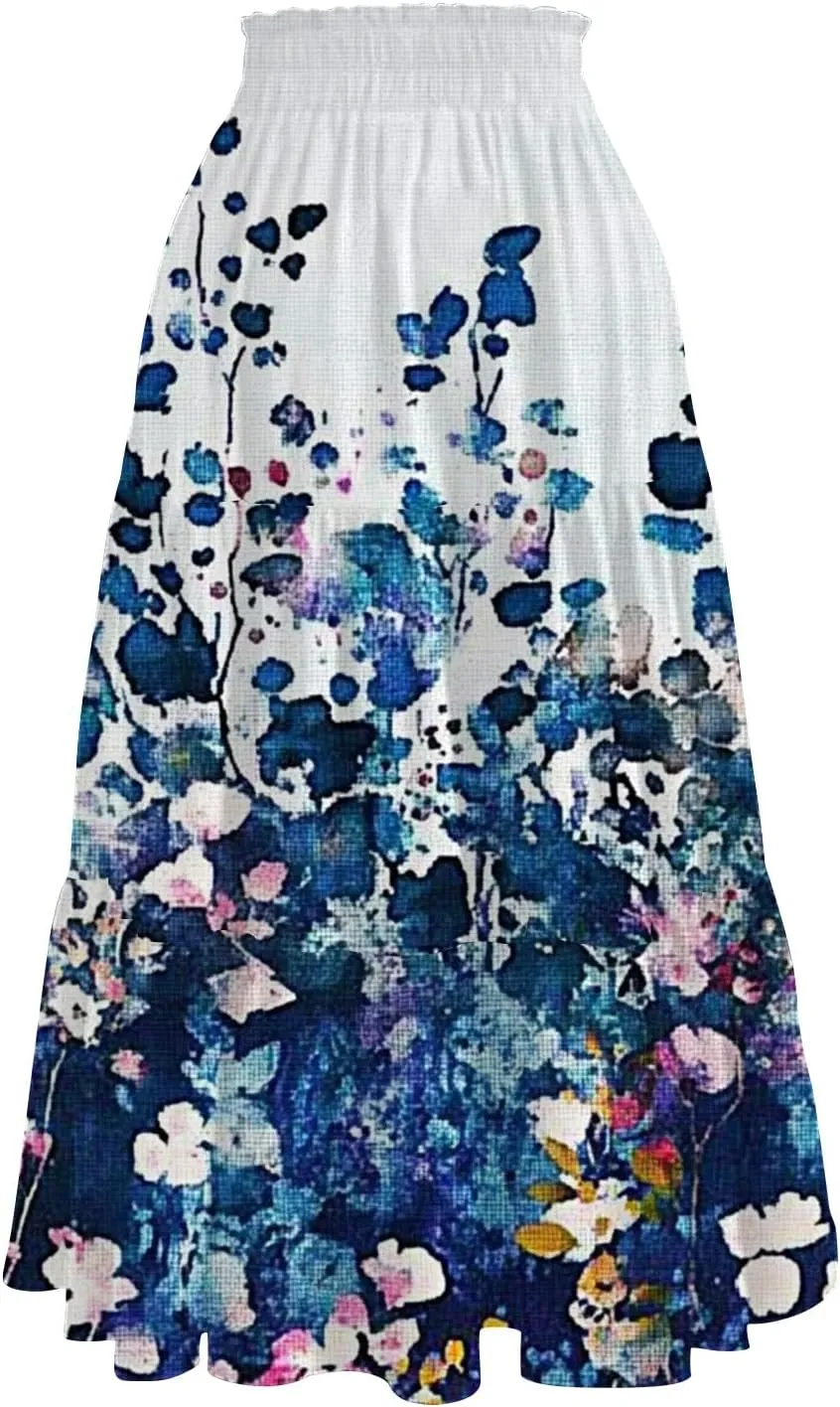 ADHOWBEW Boho Skirts for Women Summer High Waist Bohemian Trendy Flowy Cotton Casual Sexy Skirts