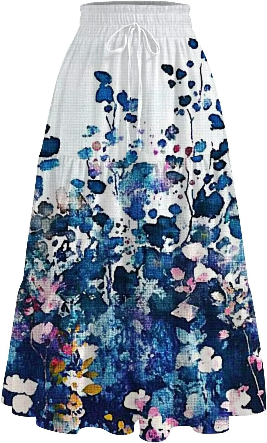 ADHOWBEW Boho Skirts for Women Summer High Waist Bohemian Trendy Flowy Cotton Casual Sexy Skirts