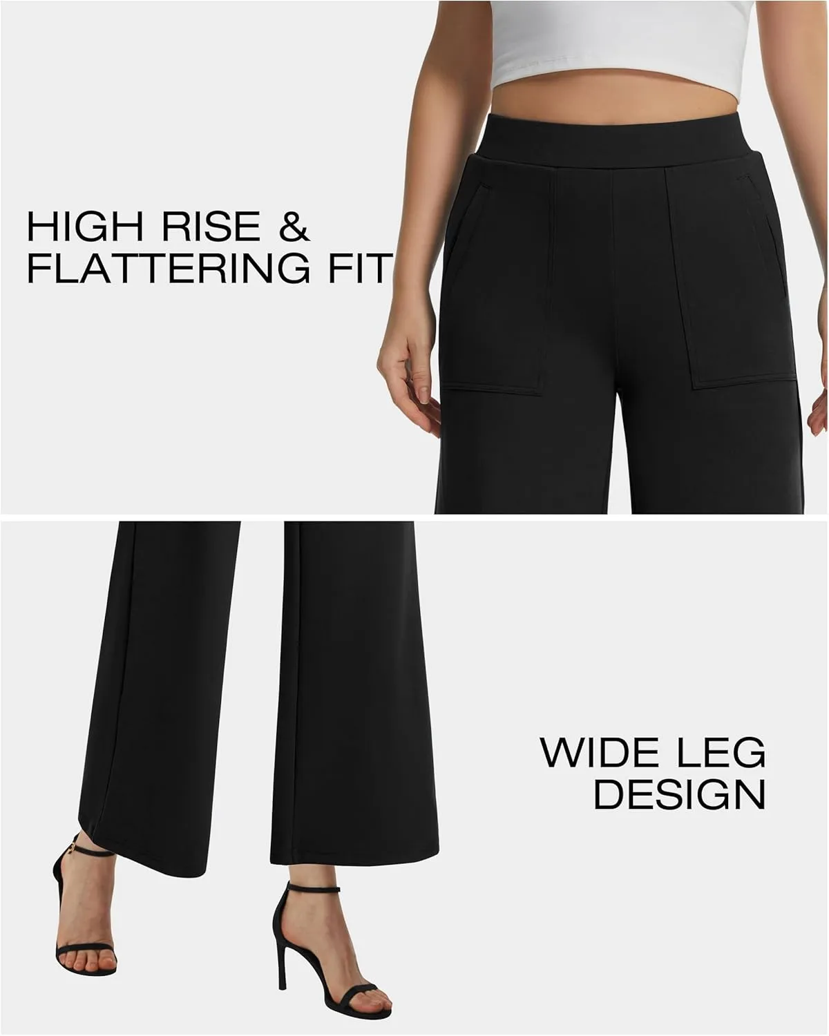 AFITNE Women's Wide Leg Yoga Dress Pants High Waist Stretchy Pull On Work Pants Cropped Casual Lounge Ankle Pants
