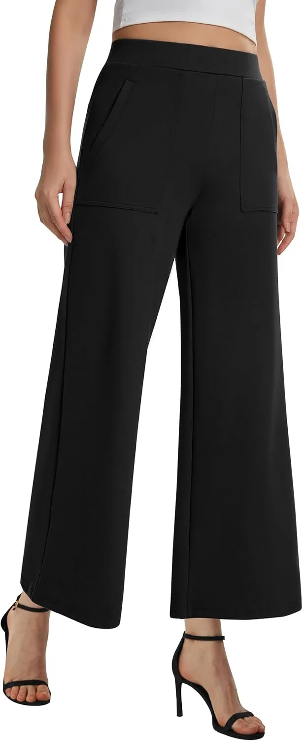 AFITNE Women's Wide Leg Yoga Dress Pants High Waist Stretchy Pull On Work Pants Cropped Casual Lounge Ankle Pants