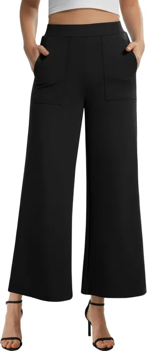 AFITNE Women's Wide Leg Yoga Dress Pants High Waist Stretchy Pull On Work Pants Cropped Casual Lounge Ankle Pants
