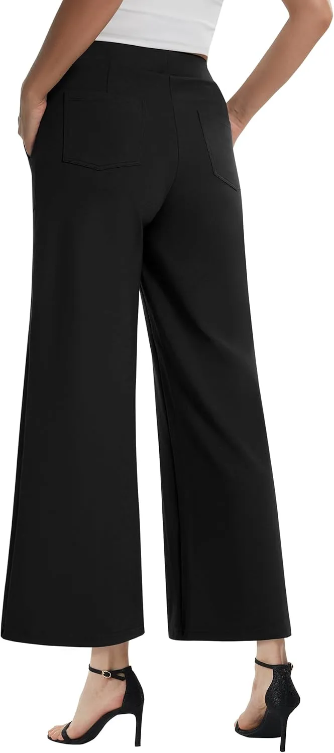 AFITNE Women's Wide Leg Yoga Dress Pants High Waist Stretchy Pull On Work Pants Cropped Casual Lounge Ankle Pants