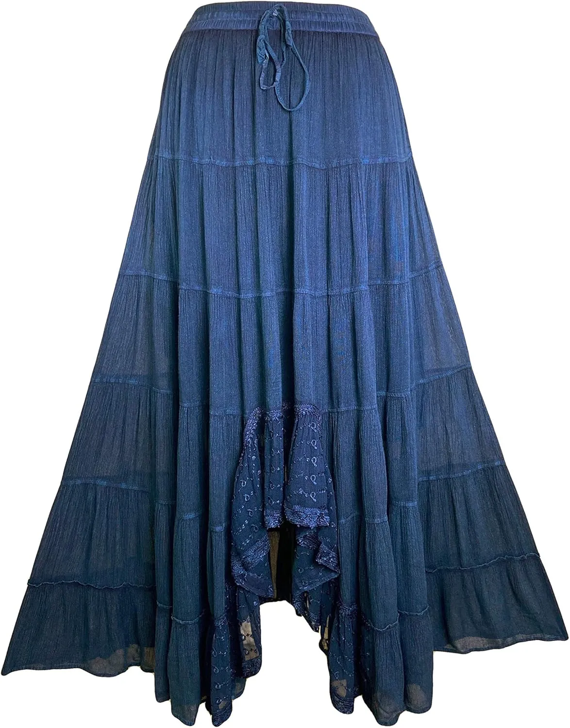Agan Traders Women's 2025 Spring Peasant Tiered A Line Flared High Low Elastic Waistband Flowy Long Maxi Skirt