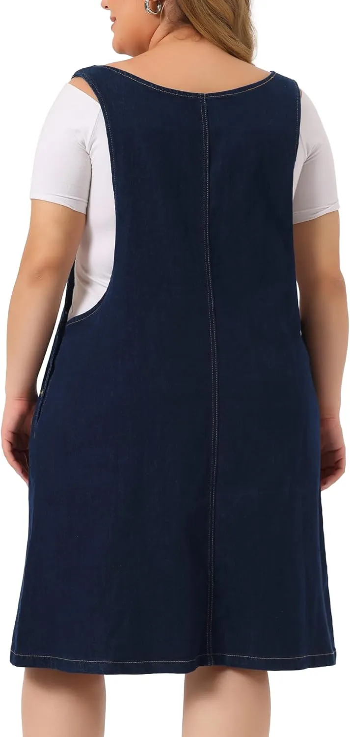 Agnes Orinda Plus Size Women's Denim Overalls Dress Suspenders Skirt Jumper Dresses 2025 Jean Overall Bib Dress