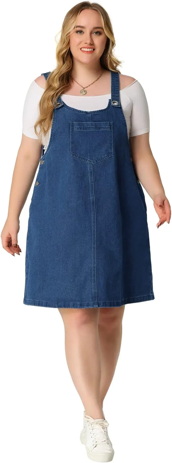 Agnes Orinda Plus Size Women's Denim Overalls Dress Suspenders Skirt Jumper Dresses 2025 Jean Overall Bib Dress