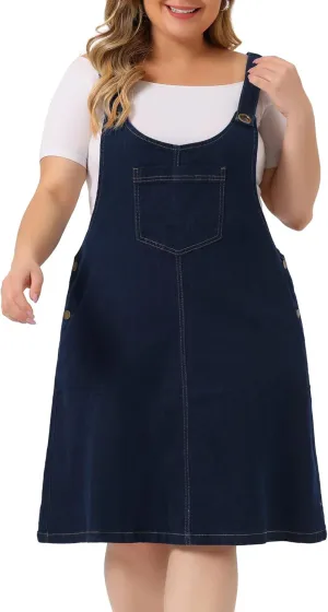 Agnes Orinda Plus Size Women's Denim Overalls Dress Suspenders Skirt Jumper Dresses 2025 Jean Overall Bib Dress