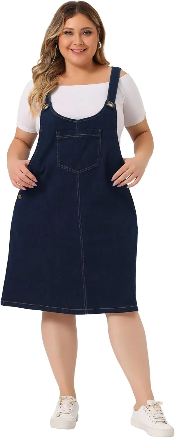 Agnes Orinda Plus Size Women's Denim Overalls Dress Suspenders Skirt Jumper Dresses 2025 Jean Overall Bib Dress