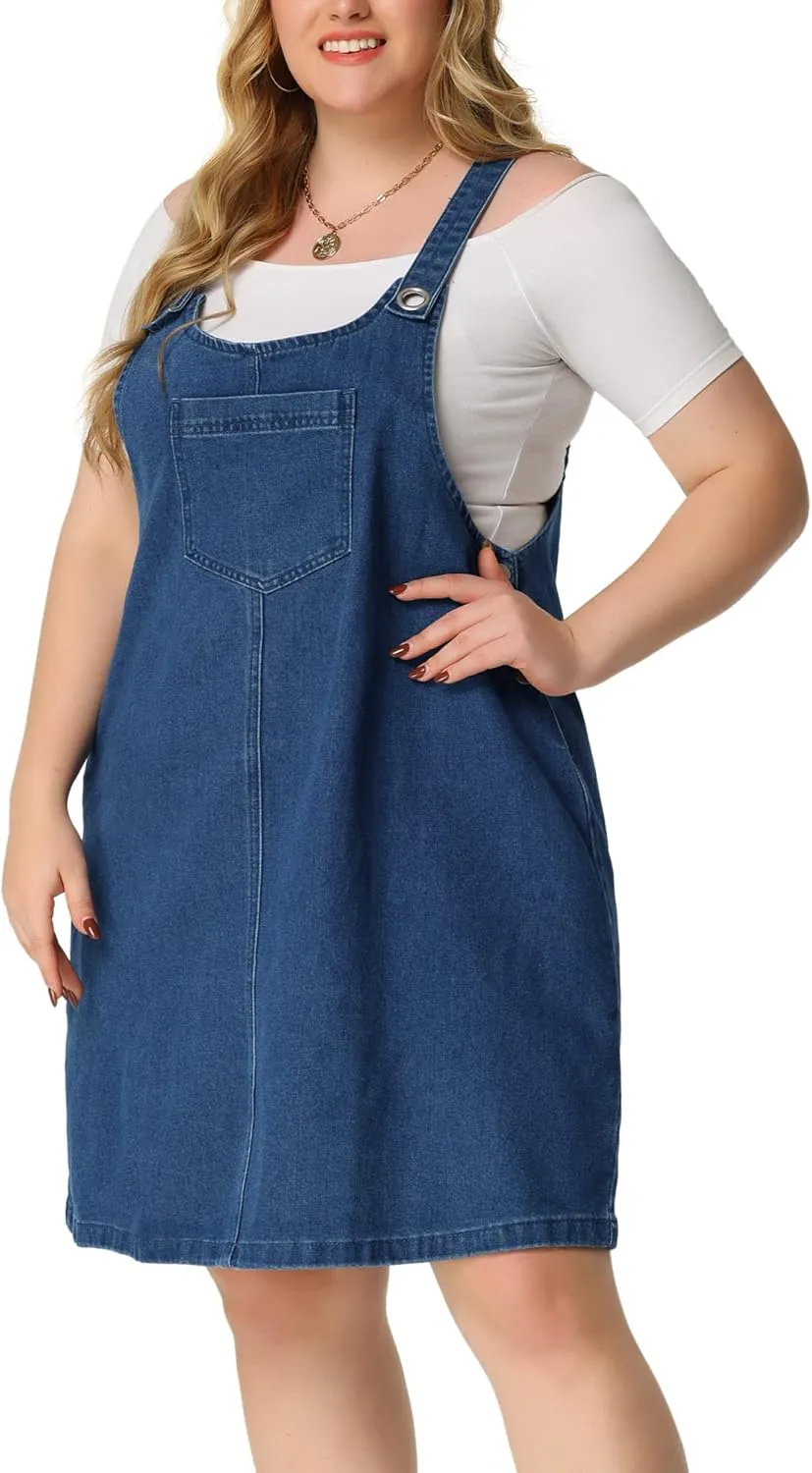 Agnes Orinda Plus Size Women's Denim Overalls Dress Suspenders Skirt Jumper Dresses 2025 Jean Overall Bib Dress