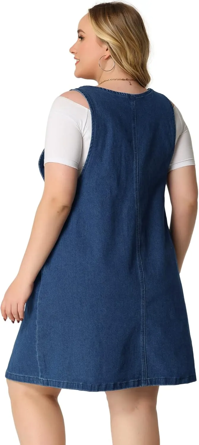 Agnes Orinda Plus Size Women's Denim Overalls Dress Suspenders Skirt Jumper Dresses 2025 Jean Overall Bib Dress