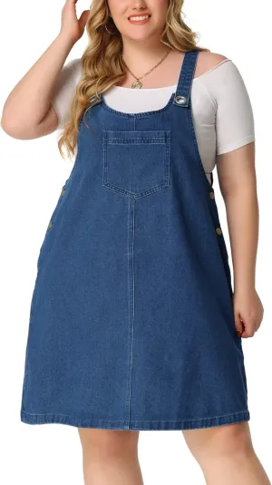 Agnes Orinda Plus Size Women's Denim Overalls Dress Suspenders Skirt Jumper Dresses 2025 Jean Overall Bib Dress