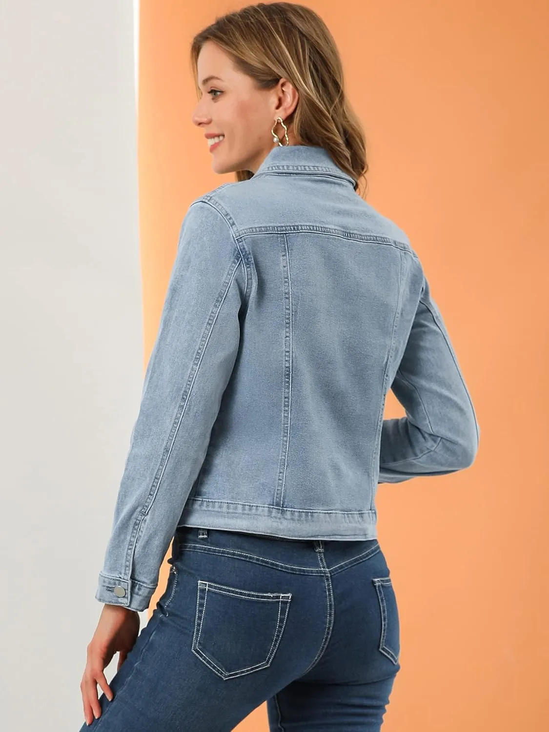 Allegra K Women's Denim Coat Jean Button Front Washed Vintage Jacket