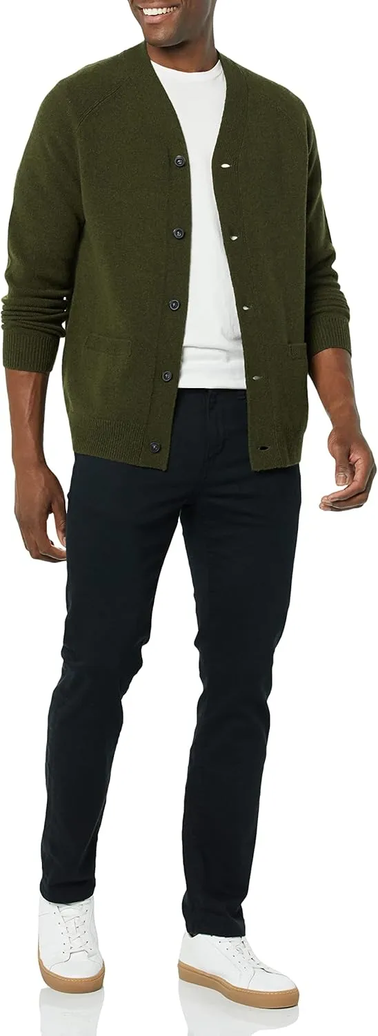 Amazon Essentials Men's Lambs Wool V-Neck Cardigan Sweater with Pockets (Previously Goodthreads)