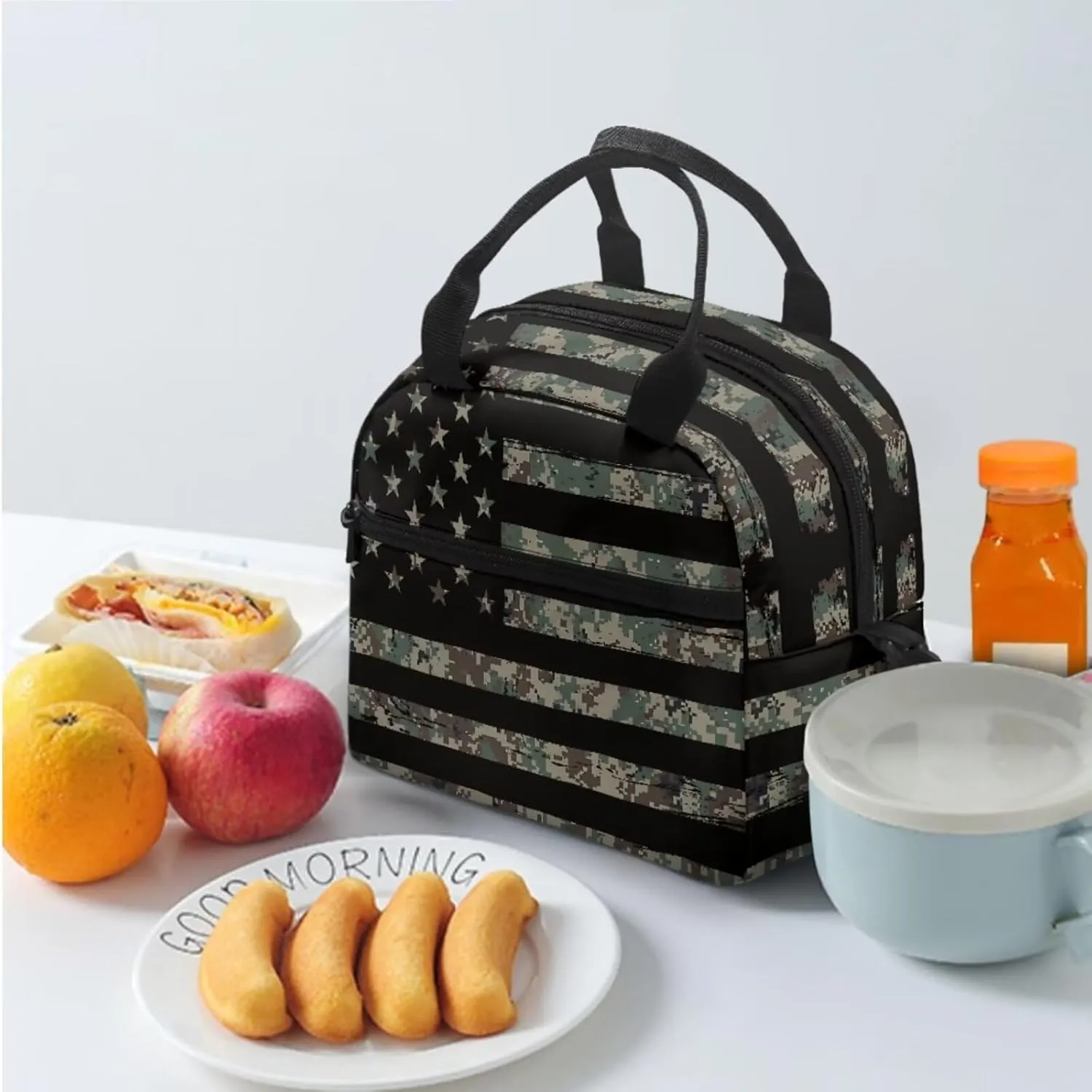 America Flag Boys Bookbag Age 6-8 with Lunch Box Lightweight 17 Inch Kids Camo Backpack for School Versatile Travel Back Packs for School Set of 3