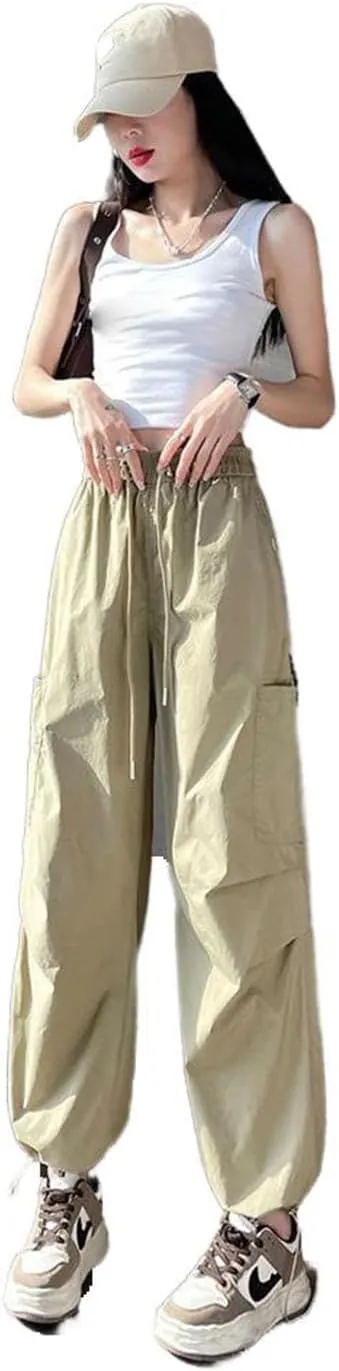 American Thin Work Pants for Women, Summer High-Waisted Casual Retro Harem Pants, Sports Pants.