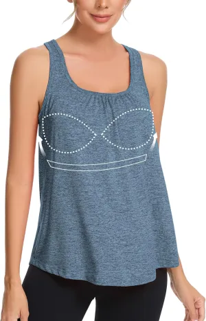 ANYFITTING Built in Bra Tank Tops for Women Workout Loose Fit Yoga Camisoles