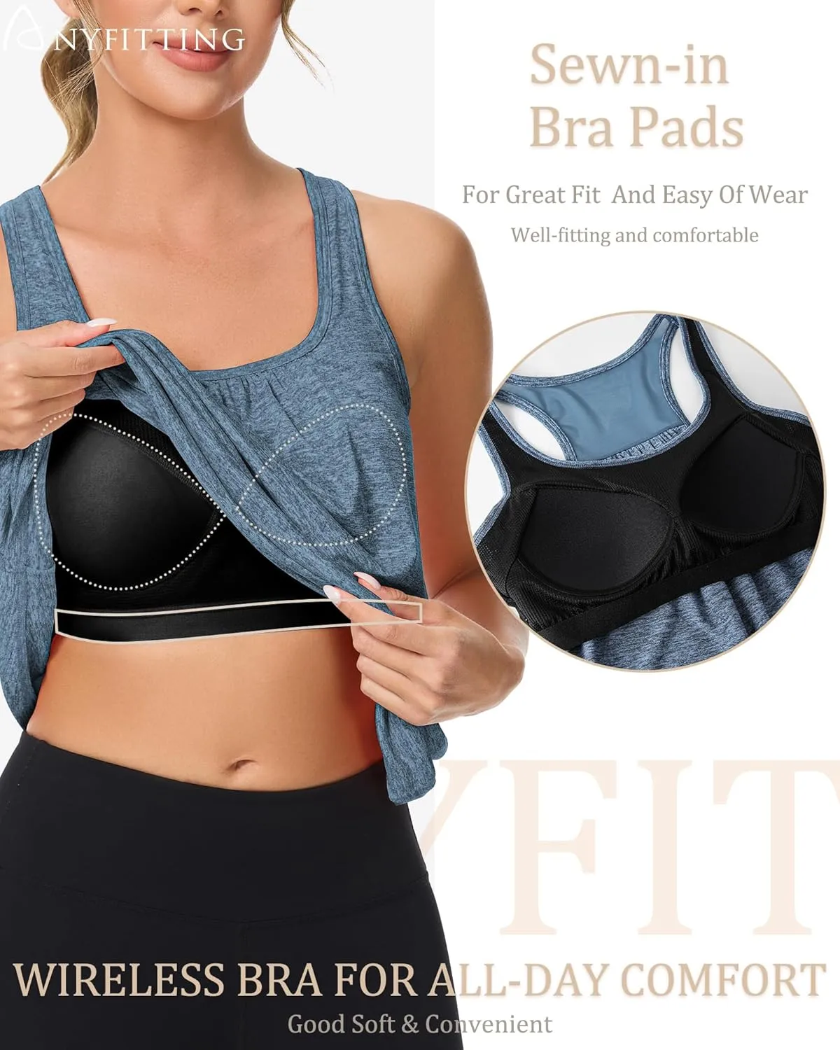 ANYFITTING Built in Bra Tank Tops for Women Workout Loose Fit Yoga Camisoles