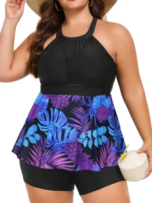 AOVDE Women's Plus Size Tankini Swimsuits: Two Piece Bathing Suits Tank Tops with Boy Shorts Flowy Swimwear for Curvy Women