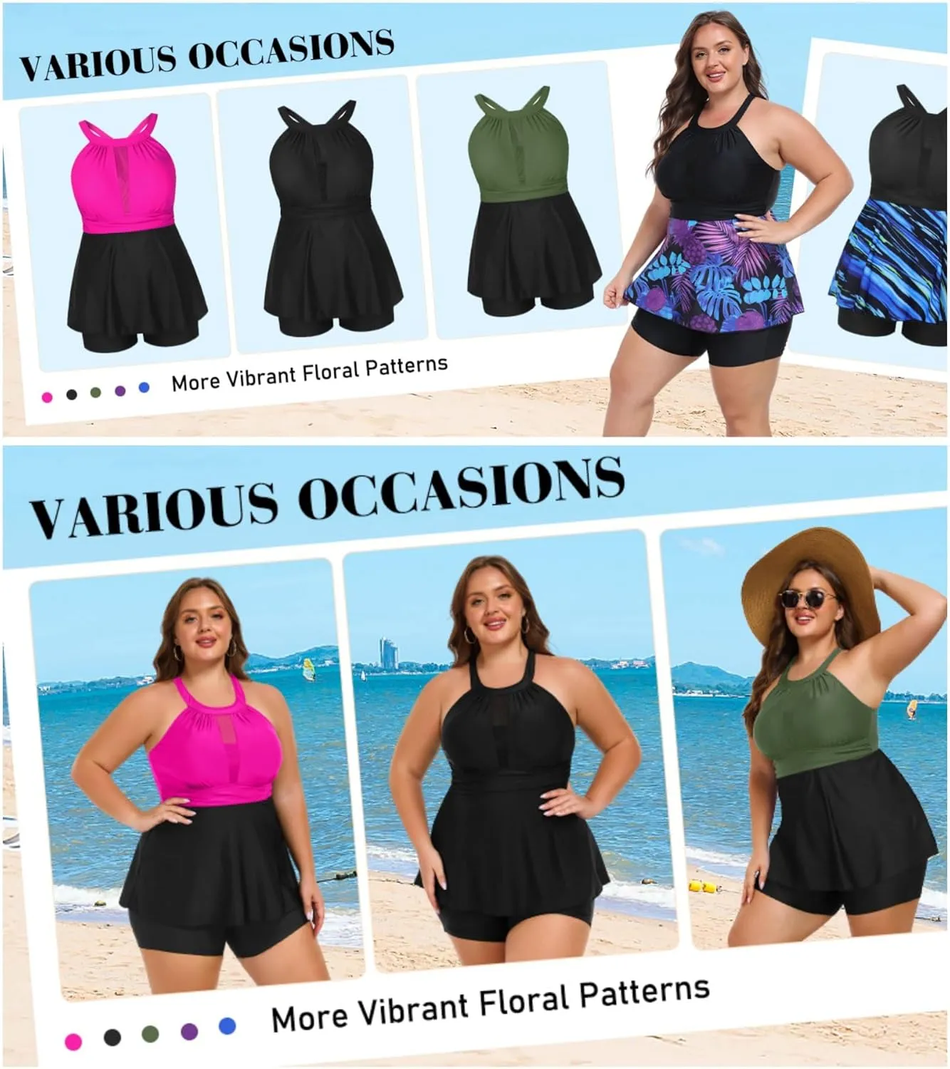 AOVDE Women's Plus Size Tankini Swimsuits: Two Piece Bathing Suits Tank Tops with Boy Shorts Flowy Swimwear for Curvy Women