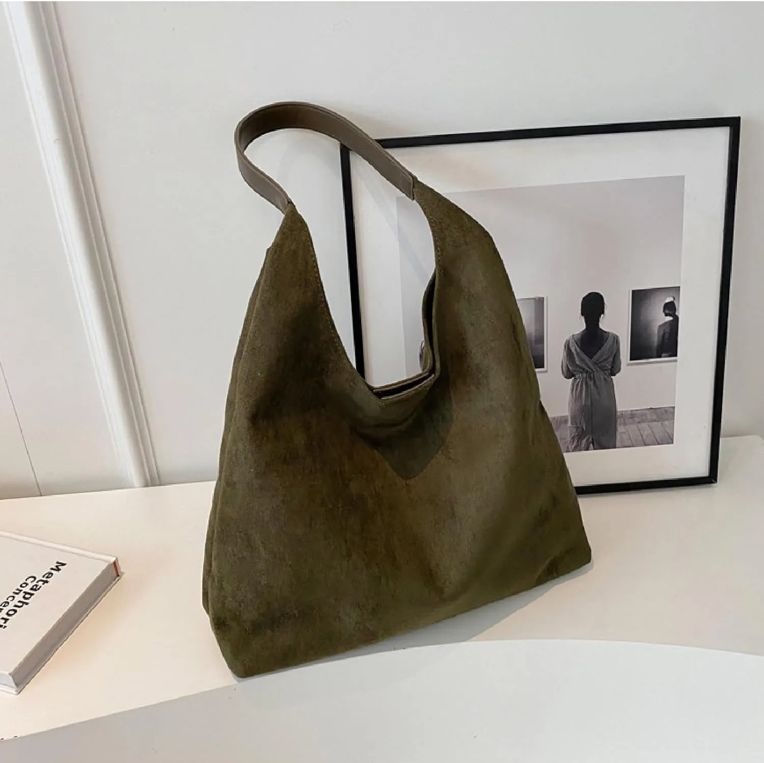 APLUSH Women Retro Shoulder Bag Large Capacity Soft Handbag Tote Bag Fashion Leisure Versatile Shoulder Bag Shopper Bag Travel Work Shopping Hobo Bag,Green,36 * 13 * 31cm