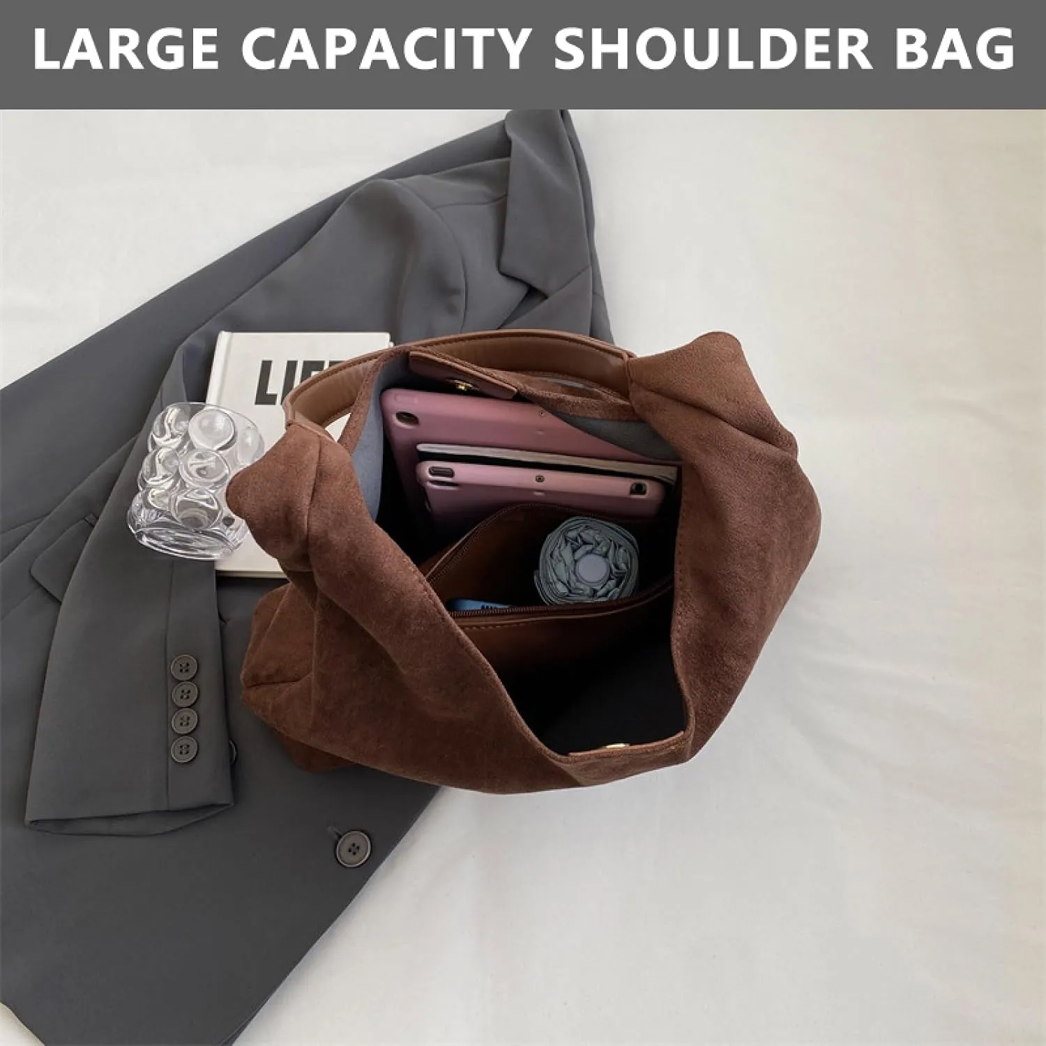 APLUSH Women Retro Shoulder Bag Large Capacity Soft Handbag Tote Bag Fashion Leisure Versatile Shoulder Bag Shopper Bag Travel Work Shopping Hobo Bag,Green,36 * 13 * 31cm