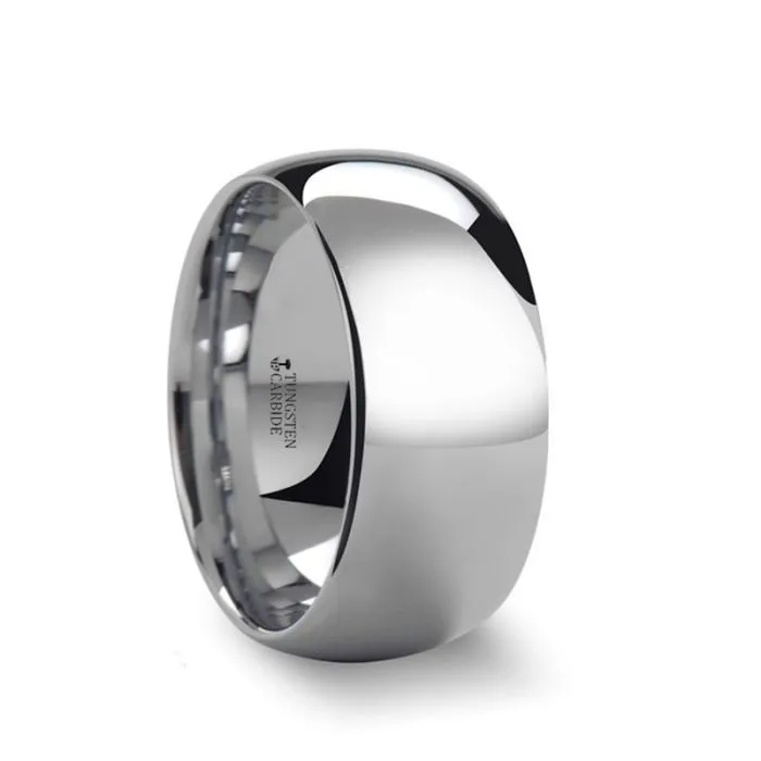 ARLINGTON | White Tungsten Ring, Silver Shiny, Domed