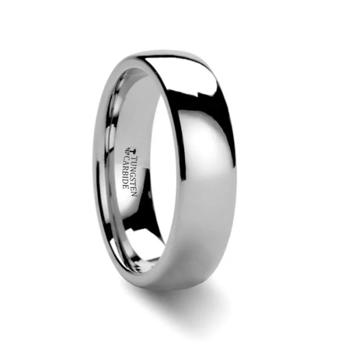 ARLINGTON | White Tungsten Ring, Silver Shiny, Domed
