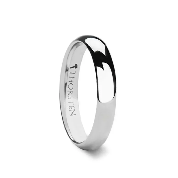 ARLINGTON | White Tungsten Ring, Silver Shiny, Domed