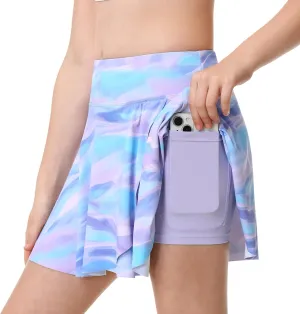 Athletic Skorts for Girls Tennis Golf Skirts with Shorts and Pockets Flowy Workout Golf Running Skirts Tie-Dye