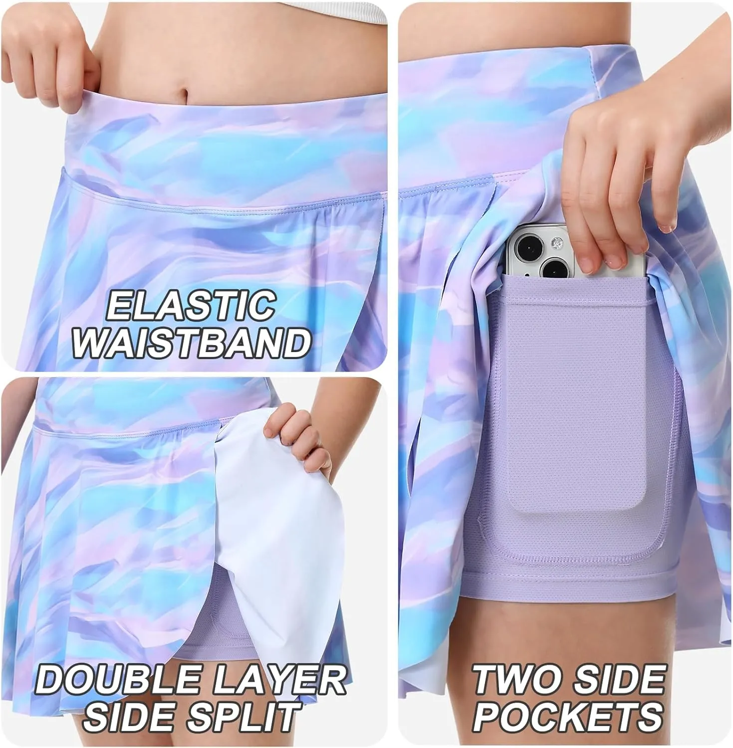 Athletic Skorts for Girls Tennis Golf Skirts with Shorts and Pockets Flowy Workout Golf Running Skirts Tie-Dye