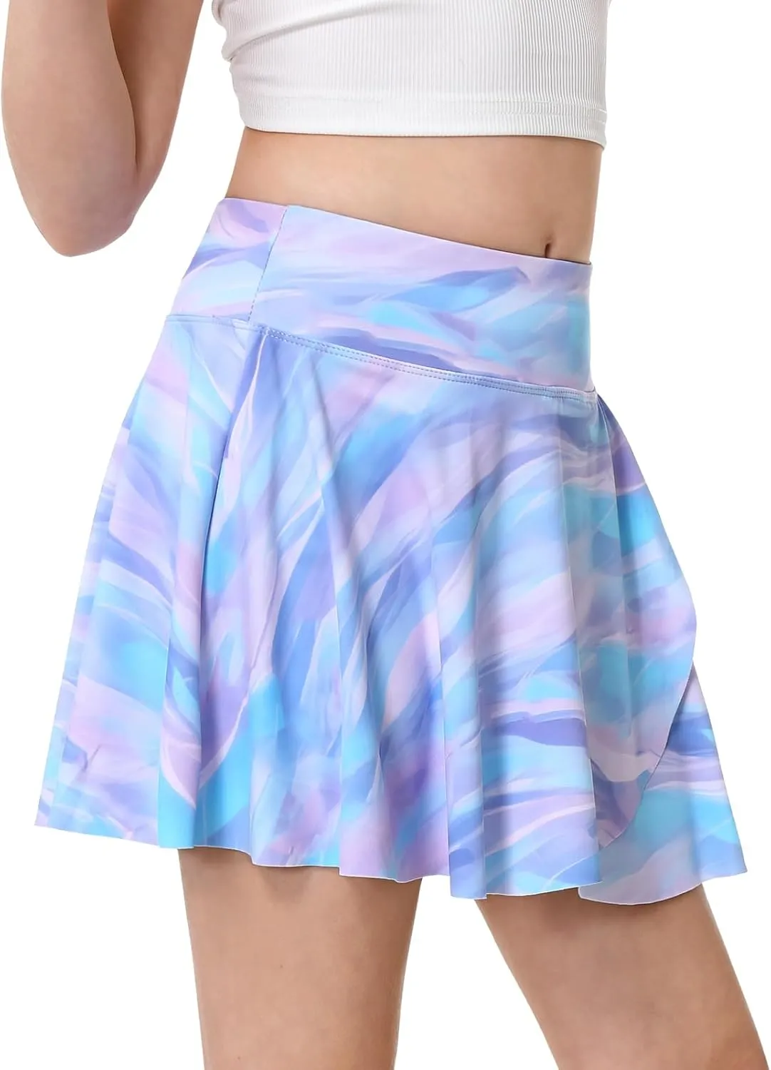 Athletic Skorts for Girls Tennis Golf Skirts with Shorts and Pockets Flowy Workout Golf Running Skirts Tie-Dye