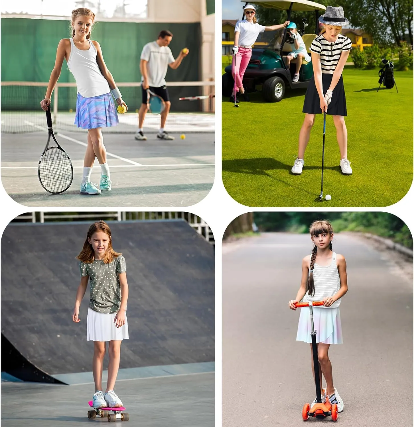 Athletic Skorts for Girls Tennis Golf Skirts with Shorts and Pockets Flowy Workout Golf Running Skirts Tie-Dye