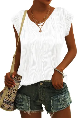 AUSELILY Women's 2025 Trendy Summer Cap Sleeve Tank Tops Casual Ladies Loose Fit V Neck T Shirts